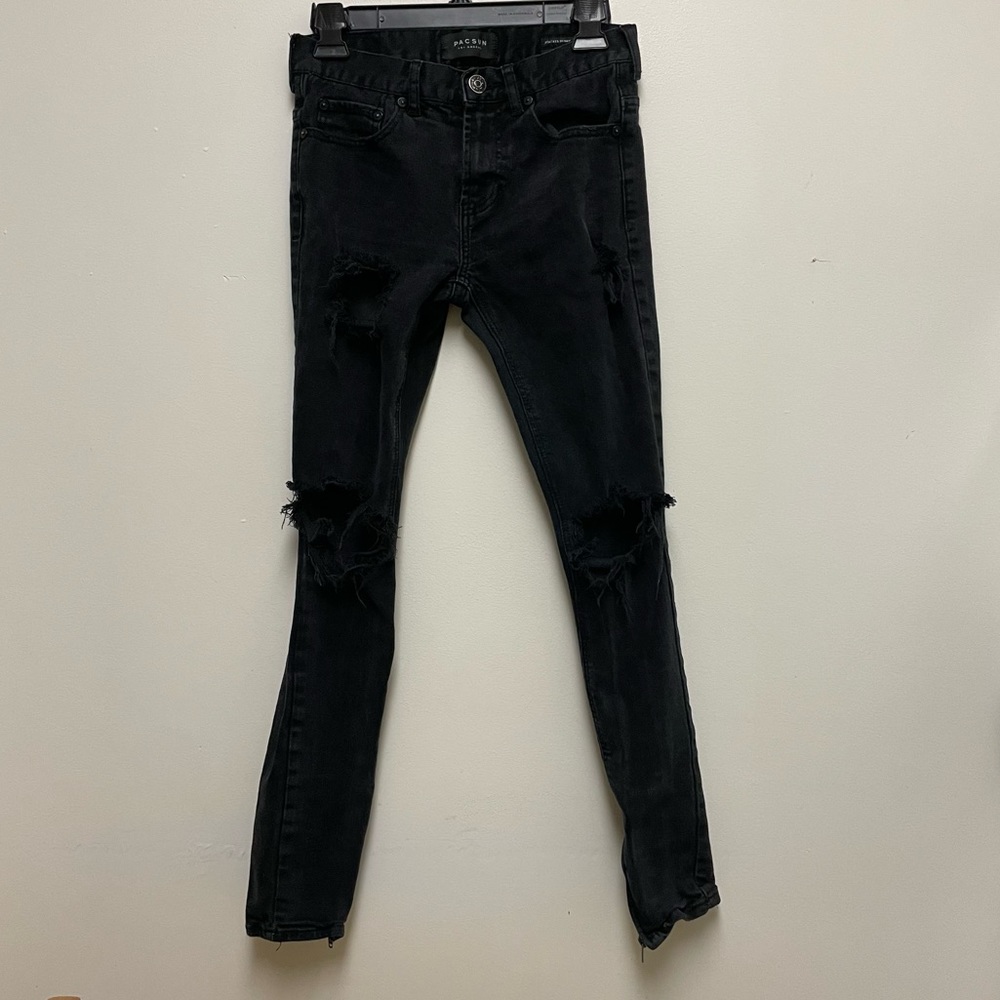 PacSun Stacked Skinny Comfort Stretch Black Ripped Jeans women’s size 28 x 30